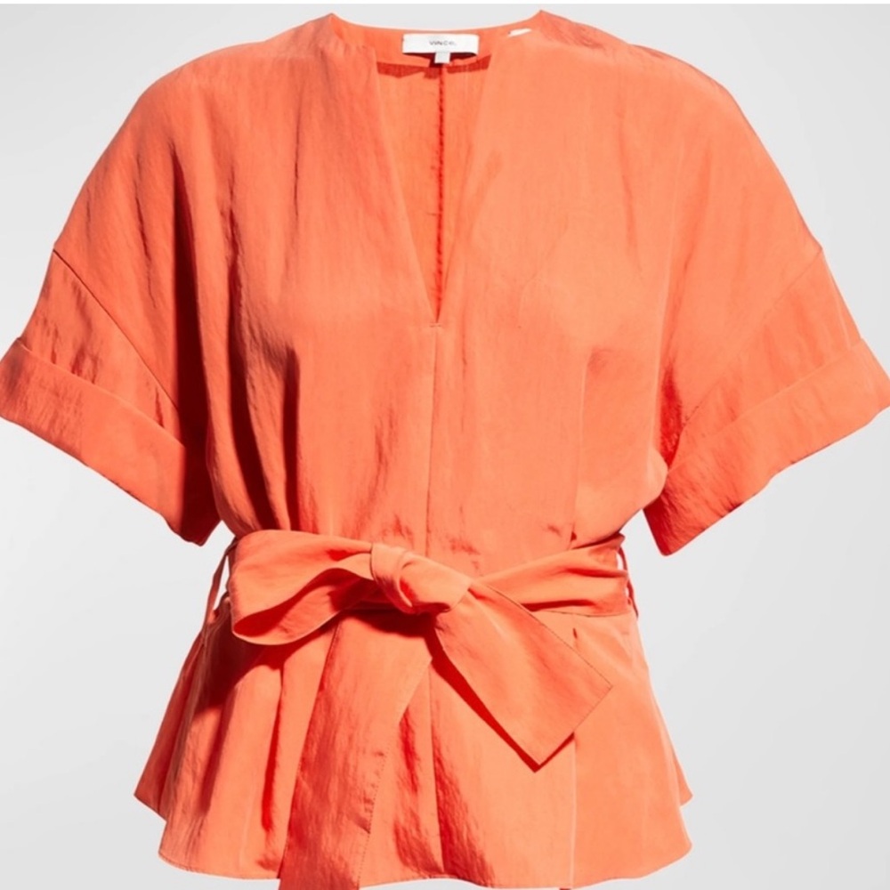 Vince cuffed short sleeve V neck blouse